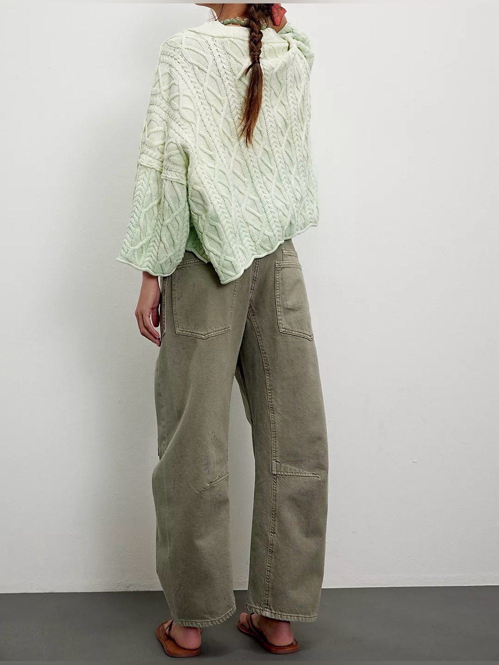 NWOT Free People We The Free Moxie Pull-On Barrel Jeans - Army Green - 25 - Picture 6 of 14